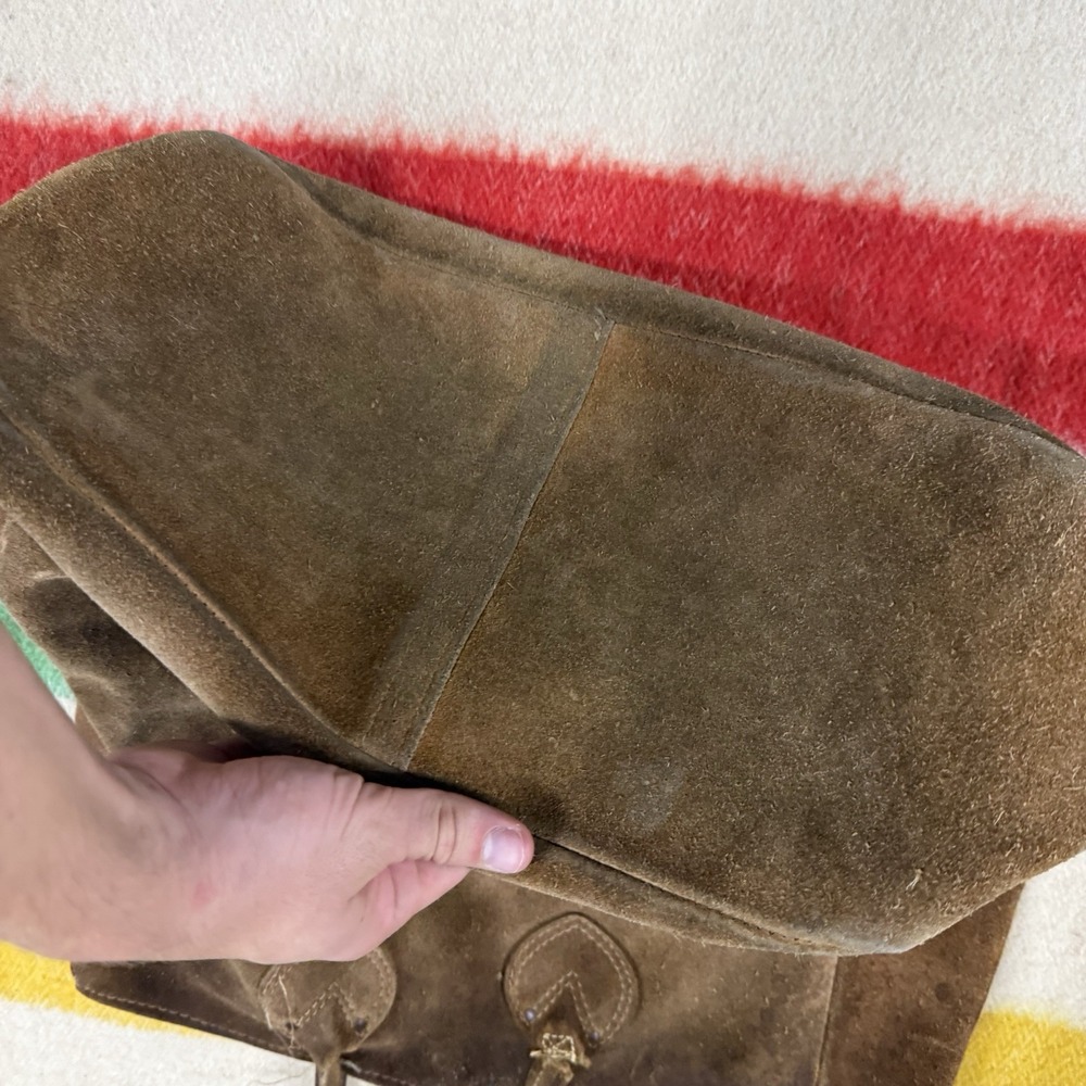 Vintage 1950s Brown Suede Leather LL Bean ? Tote Bag FLAWS Read Description - Picture 3 of 9